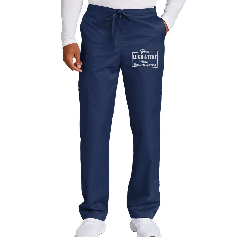 TEEAMORE Custom Emroidered Medical Scrub Cargo Pant Add Your Embroidery Name Text Unisex Adult Scrub Pant Navy