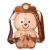 Kawaii Bear Straw Bottle, Large Kawaii Bear Shaped Water Bottle with Straw and Carrying Loop Adjustable Shoulder Strap, Cute Portable Water Bottles for Women Girls Sports Camping Picnic Hiking Travel view 1