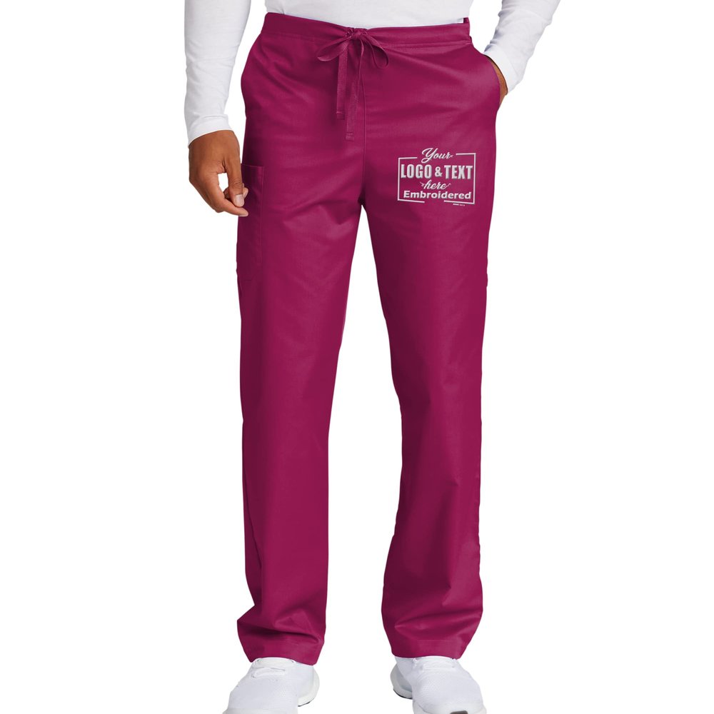 TEEAMORE Custom Emroidered Medical Scrub Cargo Pant Add Your Embroidery Name Text Unisex Adult Scrub Pant Wine