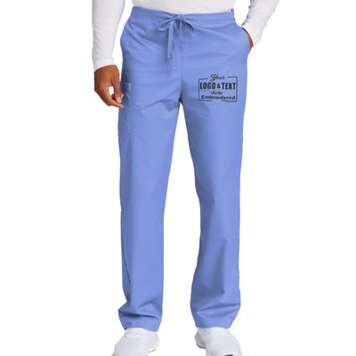 TEEAMORE Custom Emroidered Medical Scrub Cargo Pant Add Your Embroidery Name Text Unisex Adult Scrub Pant Ceil Blue