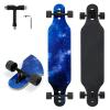 TLHB Longboard Skateboard, 41 Inch Drop Through Longboard Complete 9-Ply Nature Maple Premium Cruiser Long Board for Adults, Teens and Kids - High-Speed Bearings & T-Tool-Night Sky view 1