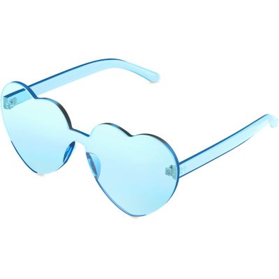 Maxdot Heart Shape Sunglasses Rimless Transparent Heart Glasses Colorful Party Favors (Light Blue)
