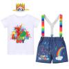 3 Year Old Boy Birthday Gift Toddler Kids 3rd Birthday Shirt+Rainbow Suspenders+Denim Shorts+Birthday Hat 4PCS Outfit Watermelon Party Supplies Summer Clothes Photoshoot Rainbow Melon-3rd 3 Years view 1