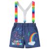 3 Year Old Boy Birthday Gift Toddler Kids 3rd Birthday Shirt+Rainbow Suspenders+Denim Shorts+Birthday Hat 4PCS Outfit Watermelon Party Supplies Summer Clothes Photoshoot Rainbow Melon-3rd 3 Years view 3