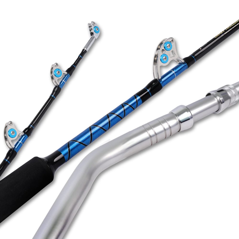 Fiblink 2 Piece Bent Butt Rod Saltwater Offshore Heavy Trolling Fishing Rod Big Game Conventional Boat Fishing Roller Rod Pole 5'6"