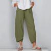 QWENTMTNTY Plus Size Capris Pants for Women Cotton Linen Wide Leg Casual Summer Comfy High Waisted Loose Crop Pants Pockets view 2