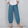 QWENTMTNTY Plus Size Capris Pants for Women Cotton Linen Wide Leg Casual Summer Comfy High Waisted Loose Crop Pants Pockets view 2