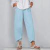 QWENTMTNTY Plus Size Capris Pants for Women Cotton Linen Wide Leg Casual Summer Comfy High Waisted Loose Crop Pants Pockets A-Sky Blue view 2