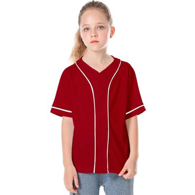 Kids Baseball Jersey Button Boys T-Shirt Trendy Hip Hop Street Black and White Short Sleeve Tshirt (Red, 2T)