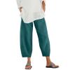 QWENTMTNTY Plus Size Capris Pants for Women Cotton Linen Wide Leg Casual Summer Comfy High Waisted Loose Crop Pants Pockets D-Blue view 1