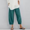 QWENTMTNTY Plus Size Capris Pants for Women Cotton Linen Wide Leg Casual Summer Comfy High Waisted Loose Crop Pants Pockets D-Blue view 2