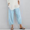 QWENTMTNTY Plus Size Capris Pants for Women Cotton Linen Wide Leg Casual Summer Comfy High Waisted Loose Crop Pants Pockets view 2