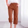 QWENTMTNTY Plus Size Capris Pants for Women Cotton Linen Wide Leg Casual Summer Comfy High Waisted Loose Crop Pants Pockets view 2