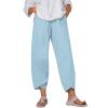 QWENTMTNTY Plus Size Capris Pants for Women Cotton Linen Wide Leg Casual Summer Comfy High Waisted Loose Crop Pants Pockets A-Sky Blue view 1