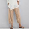QWENTMTNTY Plus Size Capris Pants for Women Cotton Linen Wide Leg Casual Summer Comfy High Waisted Loose Crop Pants Pockets view 2