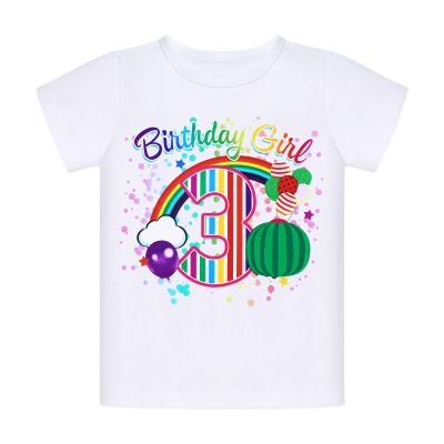 3rd Birthday Outfit Girl Toddler Short Sleeve Shirt Big Sister Little Brother Matching Summer Clothes Melon Watermelon Party Supplies Third Year Old Gifts Cake Smash Photoshoot Rainbow Girl 3nd 3T