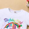 3rd Birthday Outfit Girl Toddler Short Sleeve Shirt Big Sister Little Brother Matching Summer Clothes Melon Watermelon Party Supplies Third Year Old Gifts Cake Smash Photoshoot Rainbow Girl 3nd 3T view 4