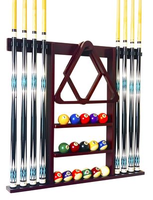 GACCO BILLIARDS Wall Mount Pool Cue Stick Holder Hold 8 Cues, Pool Stick Holder, Billiard Cue Rack For Pool Table Accessories. Pool Table Stick Holder Made Of 100% Solid Wood (Mahogany)