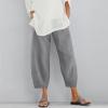 QWENTMTNTY Plus Size Capris Pants for Women Cotton Linen Wide Leg Casual Summer Comfy High Waisted Loose Crop Pants Pockets view 2