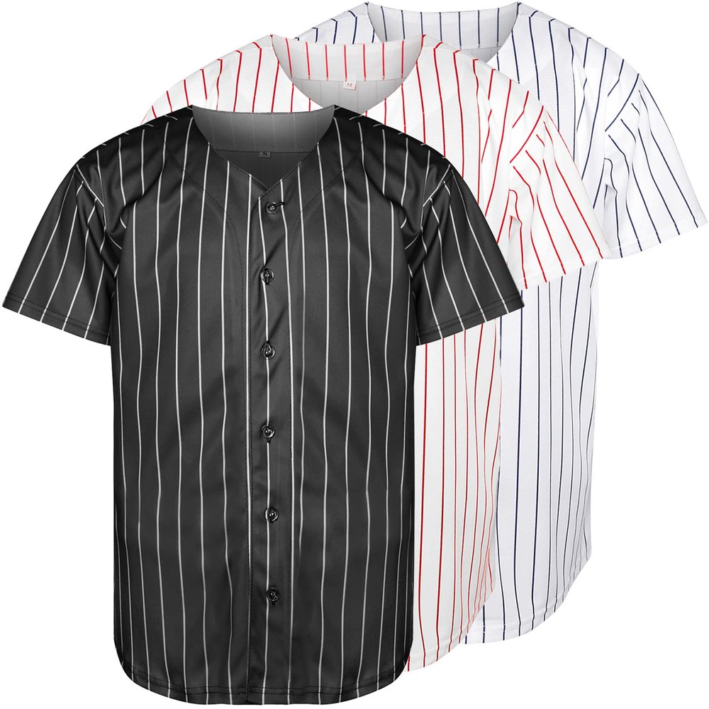 Blank Baseball Button Down Jersey Plain Short Sleeve Hipster Hip Hop T Shirts Jersey (XXX-Large, Str-Black)