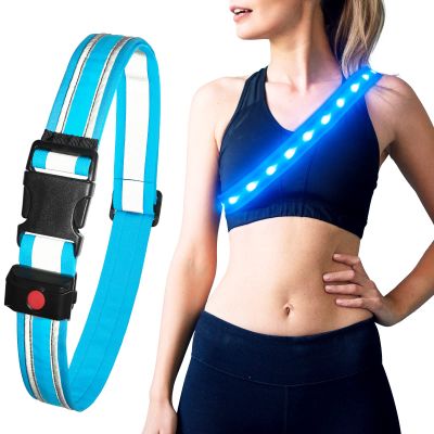 Higo LED Waistband Reflective Running Gear Rechargeable Running Belt, Adjustable Glowing Waist Belt, Safety LED Running Lights for Runners (Blue)