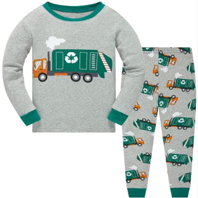 Popshion Little Boys Garbage Truck Pajamas 100% Cotton Long Sleeve Toddler Pjs Toddler Clothes Kids Sleepwear(Gray-6577 10T)