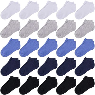Duufin 25 Pairs Kids Ankle Socks Low Cut Half Cushion Low Rise Ankle Sock for Boys and Girls, 4-6X