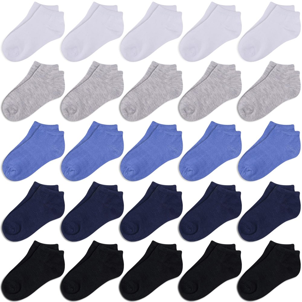 Duufin 25 Pairs Kids Ankle Socks Low Cut Half Cushion Low Rise Ankle Sock for Boys and Girls, 4-6X