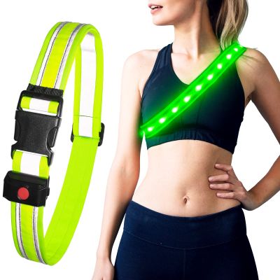 Higo LED Running Belt, USB Rechargeable LED Waist High Visibility Reflective Gear Glowing Safety Light Up Waistband for Running, Cycling, Hiking and Camping (Green)