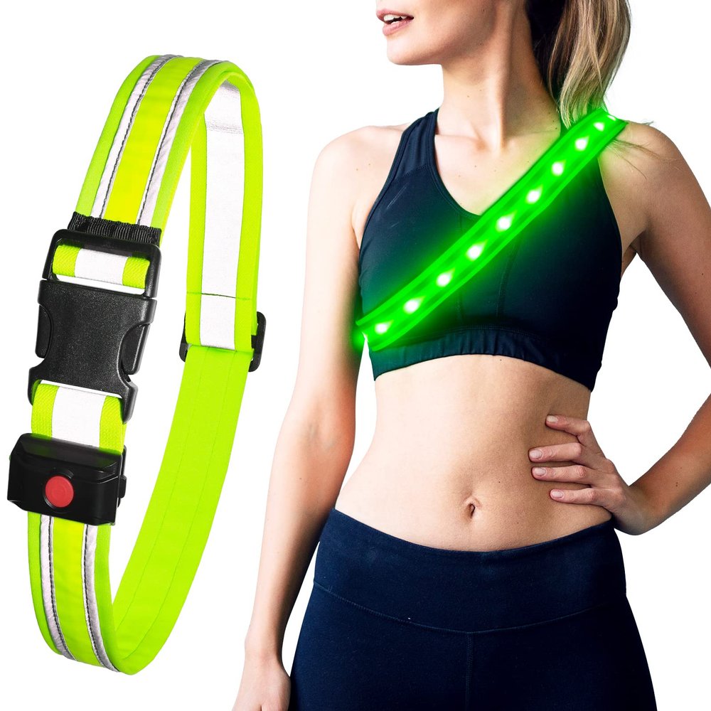 Higo LED Running Belt, USB Rechargeable LED Waist High Visibility Reflective Gear Glowing Safety Light Up Waistband for Running, Cycling, Hiking and Camping (Green)