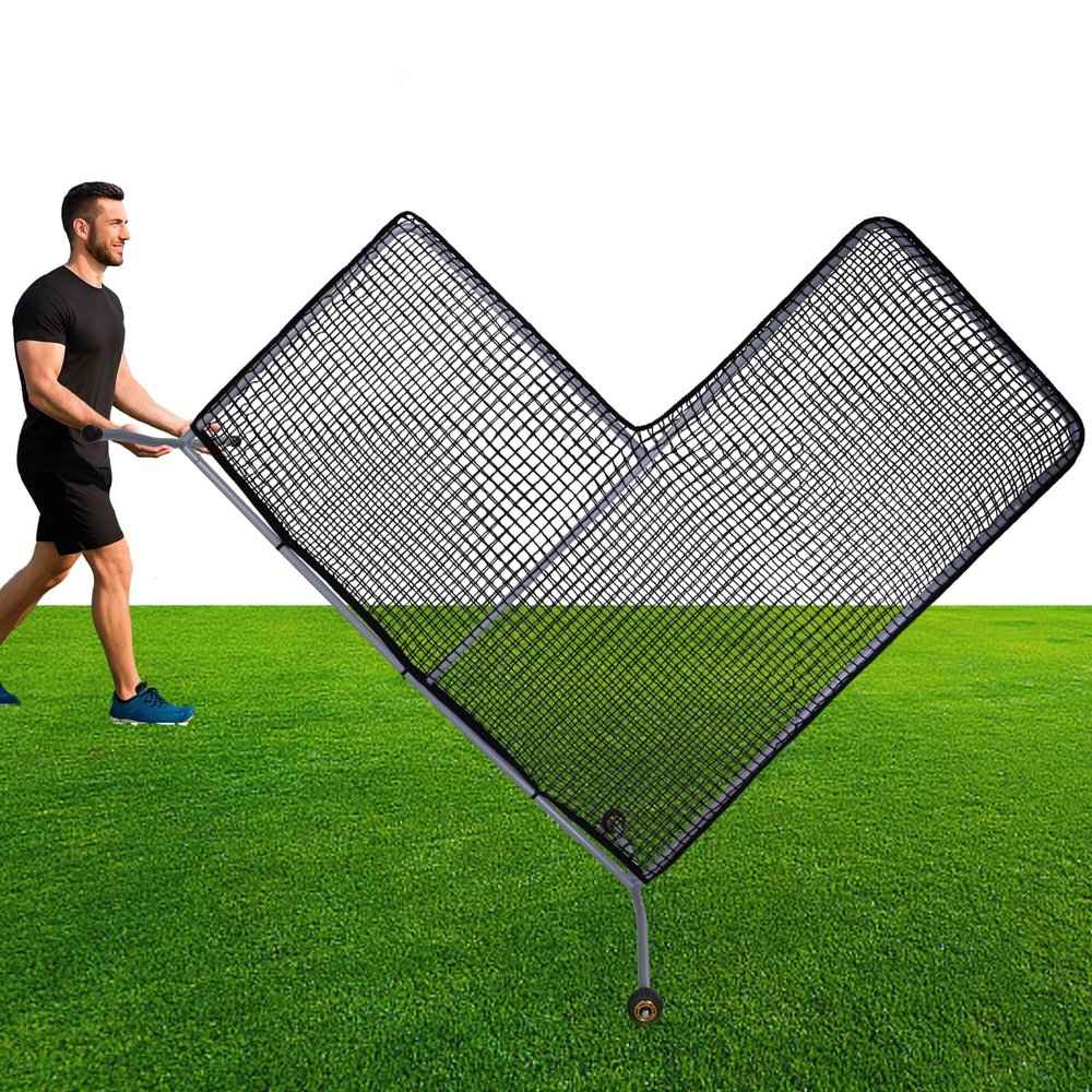Doubleriver 7x7ft Baseball Softball L Screen for Pitching Practice, Portable Pitcher Safety Screen with Wheels, Steel Frame Protective Guard for Batting Cage Backyard Drills, Coaches, Youth Training