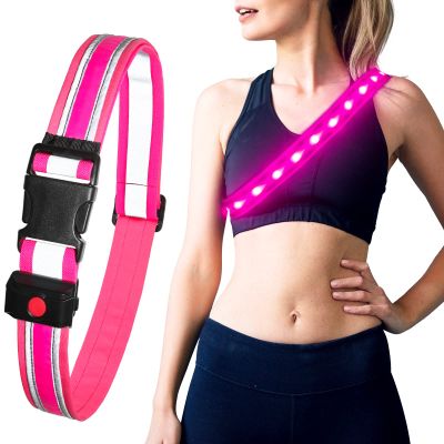 Higo LED Running Belt, USB Rechargeable LED Waistband, Adjustable Glow in The Dark Waist Bands, Reflective Running Gear Light Up Waist Belt for Running, Cycling, Hiking, Camping (Pink)