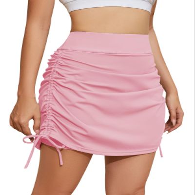Cakulo Athletic Skorts for Woman Drawstring Knee Length Swim Golf Tennis Skirts Pocket Casual High Waist Skirt Light Pink M