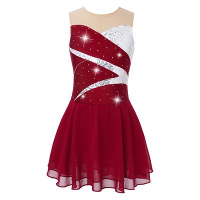 VernLan Kids Girls Shiny Rhinestone Sleeveless Figure Ice Roller Skating Dress Gymnastic Tutu Skirted Leotard Costume Red 6 Years