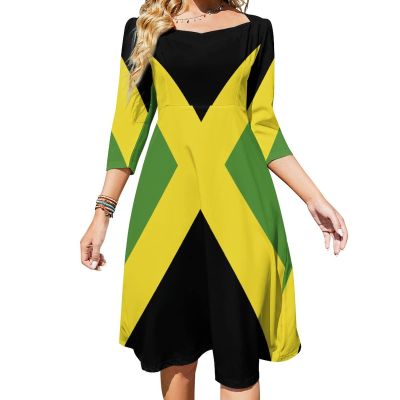 Flare Dress Dress for Womens Summer Top Jamaican Flag Casual V Neck Shift Dress 6XL