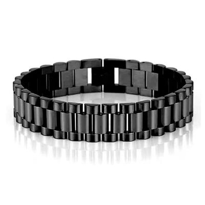Qiaonitu 10mm/15mm Heavy Men Women Watchband Link Chain Bracelets Hiphop 18K Gold Stainless Steel Watch Chain Strap Bracelet Bangle Wrist Jewelry (Black 15mm, 21cm)