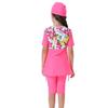 Muslim Swimsuits for Girls Kids: Bathing Suits Modest Swimwear Islamic Short Sleeve Burkini Swimsuits Dress Full Cover Hijab Swimming Cap Top Pants Rash Guard Tankini Set Pink Flower 5-6X view 1