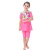 Muslim Swimsuits for Girls Kids: Bathing Suits Modest Swimwear Islamic Short Sleeve Burkini Swimsuits Dress Full Cover Hijab Swimming Cap Top Pants Rash Guard Tankini Set Pink Flower 5-6X view 2