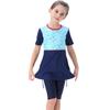 Muslim Swimsuits for Girls Kids: Bathing Suits Modest Swimwear Islamic Short Sleeve Burkini Swimsuits Dress Full Cover Hijab Swimming Cap Top Pants Rash Guard Tankini Set Blue Butterfly 2-3T view 2
