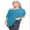 Janisramone Women s Off Shoulder Tops, Plain Batwing Short Sleeve Oversized T Shirts for Women, Baggy Bardot Top, Party Wear Teal view 2