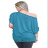 Janisramone Women s Off Shoulder Tops, Plain Batwing Short Sleeve Oversized T Shirts for Women, Baggy Bardot Top, Party Wear Teal view 3
