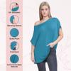 Janisramone Women s Off Shoulder Tops, Plain Batwing Short Sleeve Oversized T Shirts for Women, Baggy Bardot Top, Party Wear Teal view 4