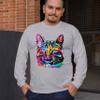 Dean Russo Thoughtful Cat Long Sleeve T-Shirt Colorful Pet Kitten Eyes Gray Small view 3