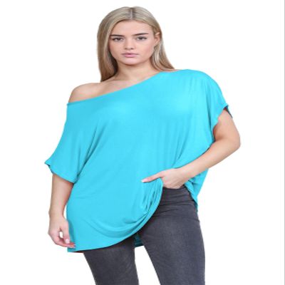 Janisramone Women s Off Shoulder Tops, Plain Batwing Short Sleeve Oversized T Shirts for Women, Baggy Bardot Top, Party Wear Turquoise