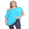 Janisramone Women s Off Shoulder Tops, Plain Batwing Short Sleeve Oversized T Shirts for Women, Baggy Bardot Top, Party Wear Turquoise view 1