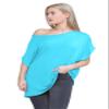 Janisramone Women s Off Shoulder Tops, Plain Batwing Short Sleeve Oversized T Shirts for Women, Baggy Bardot Top, Party Wear Turquoise view 2