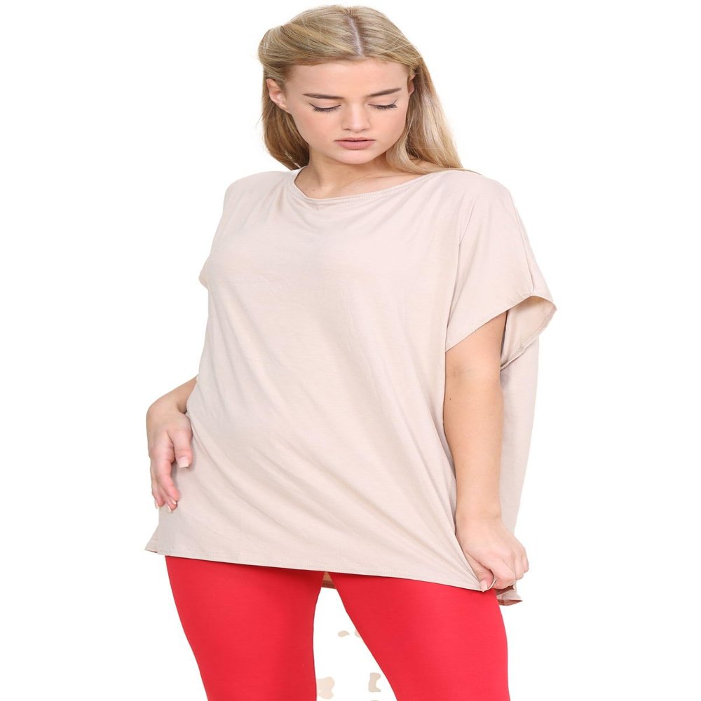 Janisramone Women s Off Shoulder Tops, Plain Batwing Short Sleeve Oversized T Shirts for Women, Baggy Bardot Top, Party Wear Stone