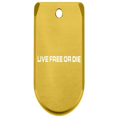 NDZ Performance Magazine Base Plate Finger Extension for Sig P365 & P365 SAS 9MM  Laser Engraved Aluminum, EDC Upgrade, USA Made, Gold  Live Free or Die 1 Line Text