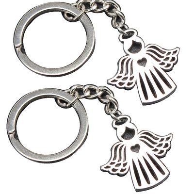 2pcs 27x27mm Antique Silver Color Love Heart Angel Keychain Angel Keyring