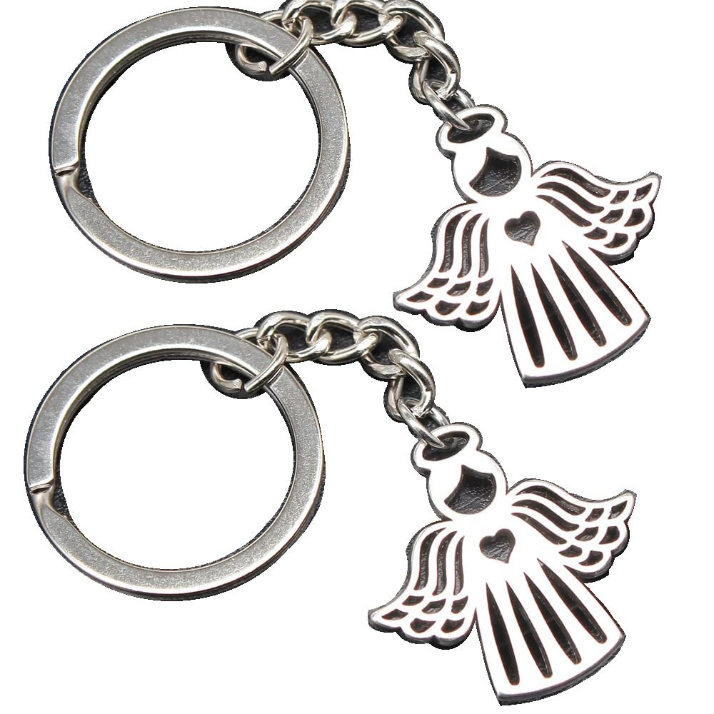 2pcs 27x27mm Antique Silver Color Love Heart Angel Keychain Angel Keyring